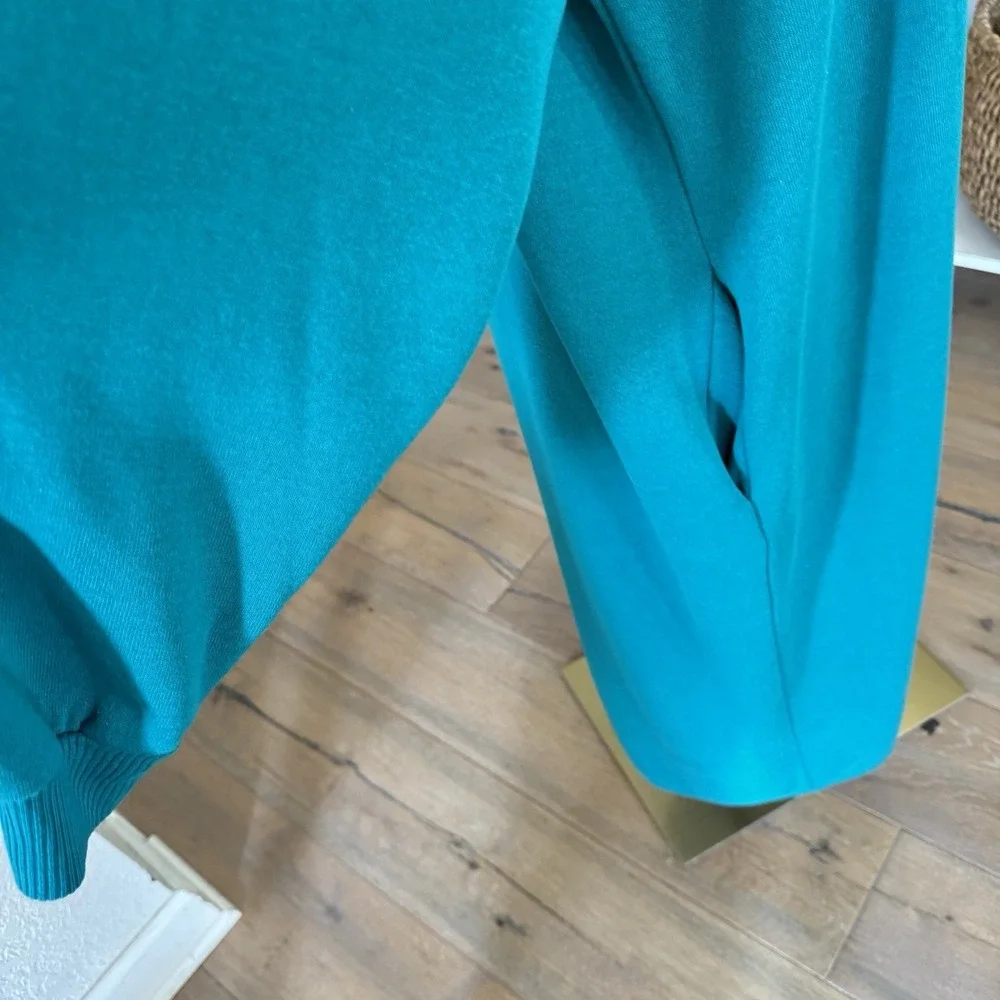 Vtg Appel Teal Sweatshirt Pullover Robe Nightgown Rose Embroidered OSFA/L‎ Boho